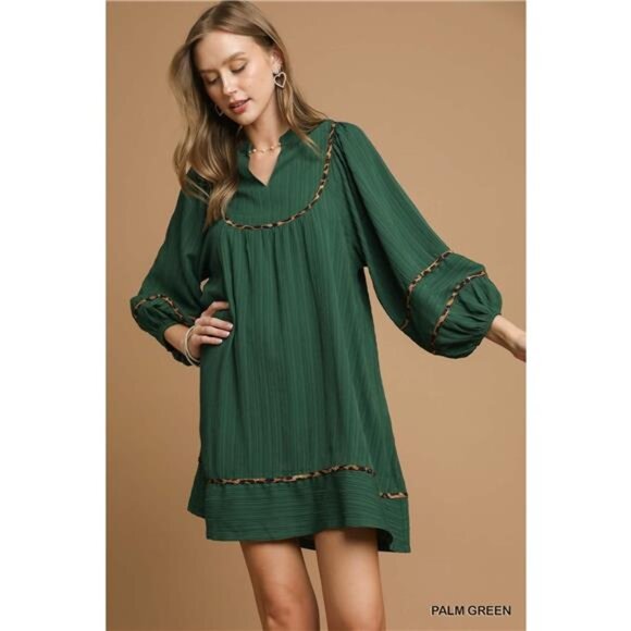 Umgee Dresses & Skirts - ✨NWT Umgee Textured Babydoll Dress with Leopard Trim